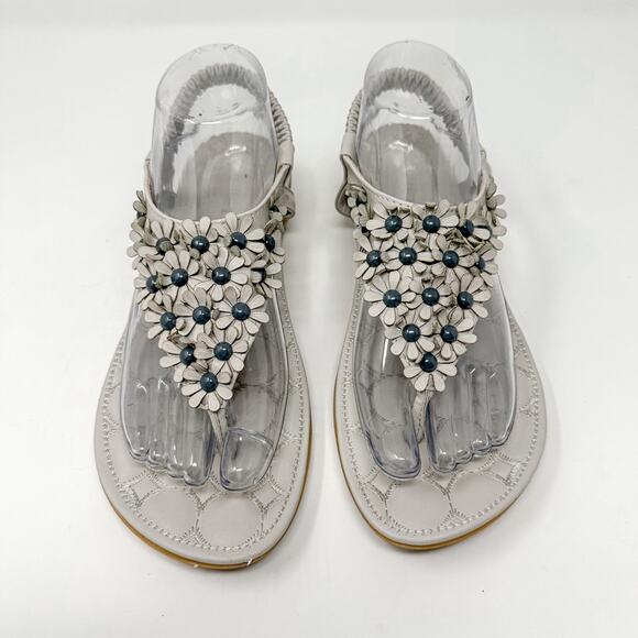 Siketu Gray Floral Beaded Embellished  Slingback Thong Sandals, EUC, Size 8 - Picture 3 of 10